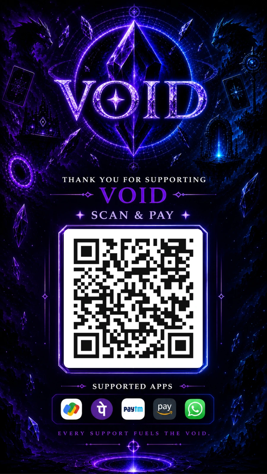 VOID support QR code. Scan with any UPI app.